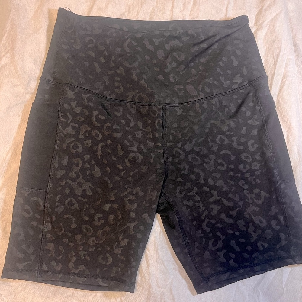 Black cheetah print workout shorts